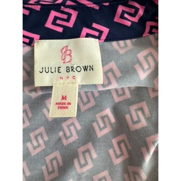 Julie Brown NYC Womens Wrap Dress Pink Navy Print Size Medium scuba knit - Picture 6 of 7